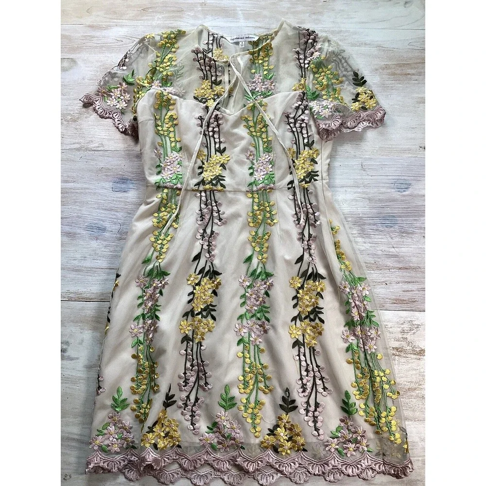 Cupcakes‎ And Cashmere Gram Lace And Embroidered Floral Dress Women's Size 6 - Picture 2 of 6